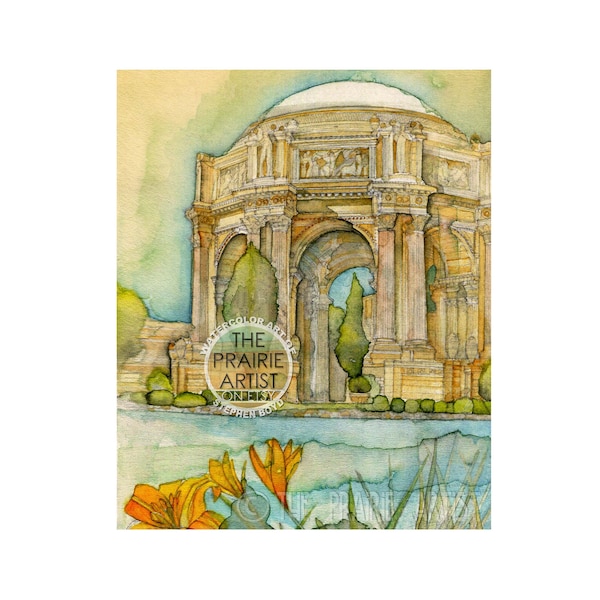 Palace of Fine Arts Print, Watercolor Giclee Illustration, San Francisco Monument, Proposal Site, Present, Gift, Bernard Maybeck