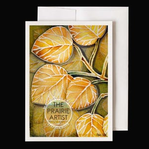 Rocky Mountains Golden Aspen Leaves Watercolor Note Card, Yellowstone Sundrenched Aspens, Autumn Spectacle Leaf Viewing Greeting Card