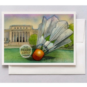 Kansas City Shuttlecock Note Card, Pop Art Icon, Nelson-Adkins Museum, Heartland Sculptures Landmark Artwork, Watercolor Art