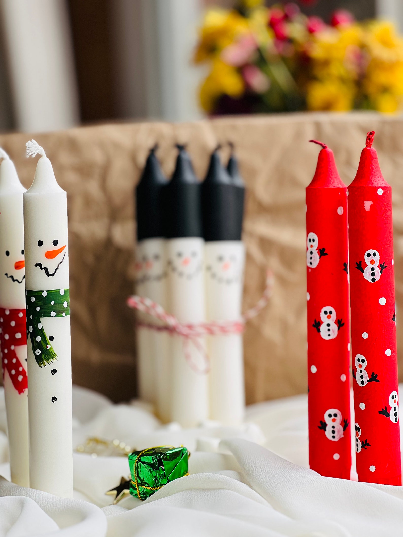 Christmas Candle Gifts,hand Painted,christmas Taper Candles,smile