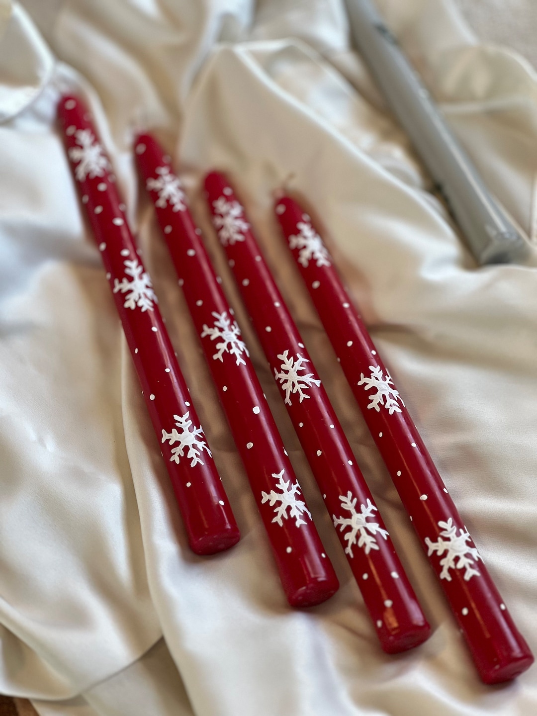Christmas Taper Candles,hand Painted,beeswax Taper Candles,home Decor