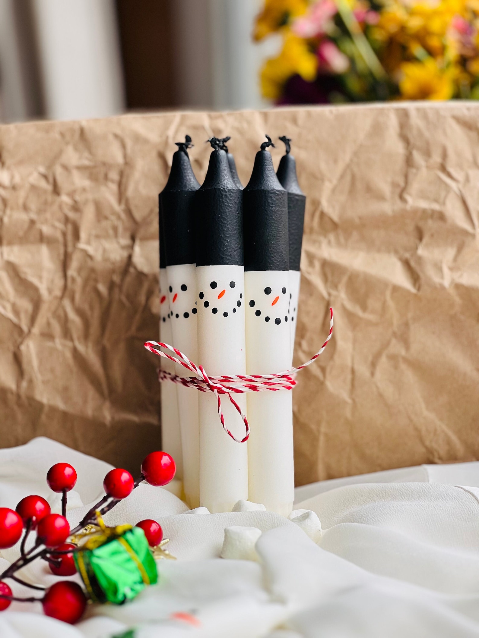 Christmas Candle Gifts,hand Painted,christmas Taper Candles,smile