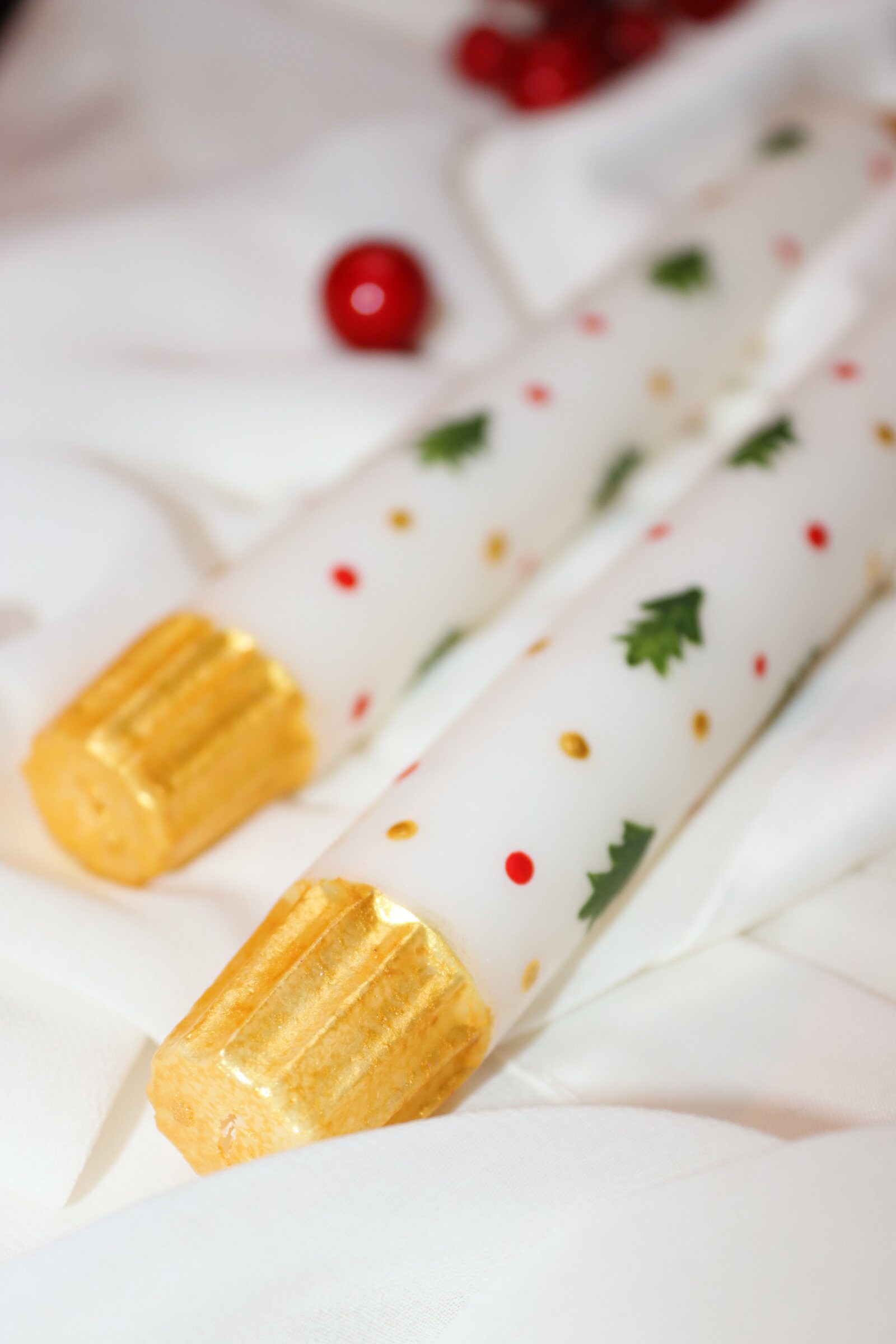 Christmas Candle Gifts,hand Painted,christmas Taper Candles,beeswax