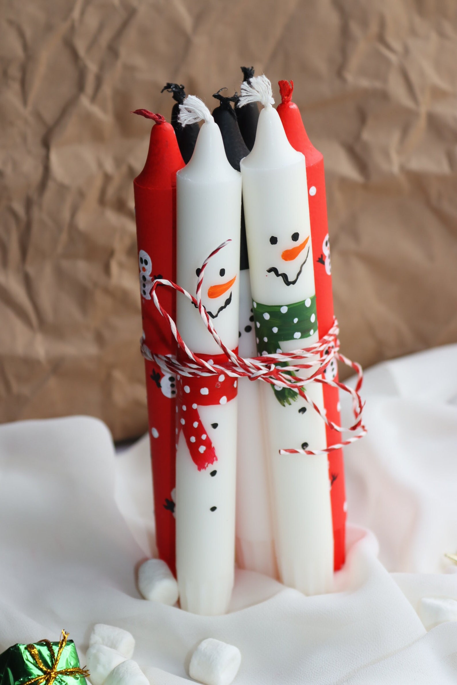 Christmas Candle Gifts,hand Painted,christmas Taper Candles,smile Snowman, Beeswax Taper Candles