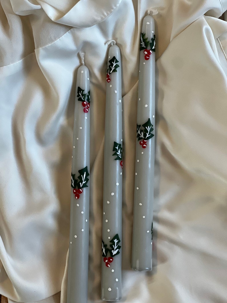 Christmas Taper Candles,hand Painted,beeswax Taper Candles,home Decor
