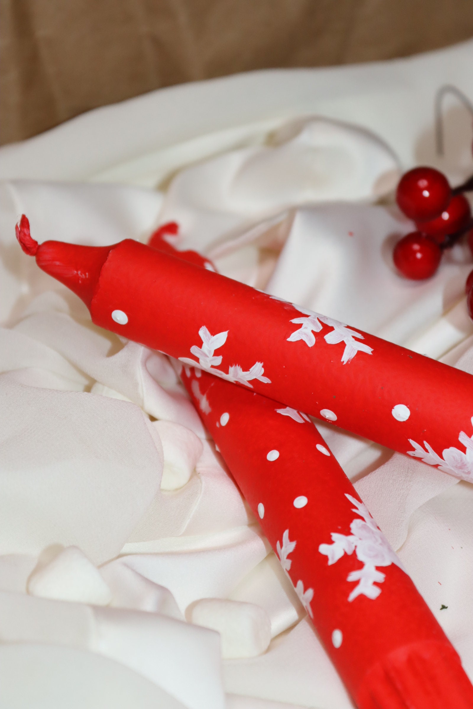 Christmas Candle Gifts,hand Painted,christmas Taper Candles,beeswax