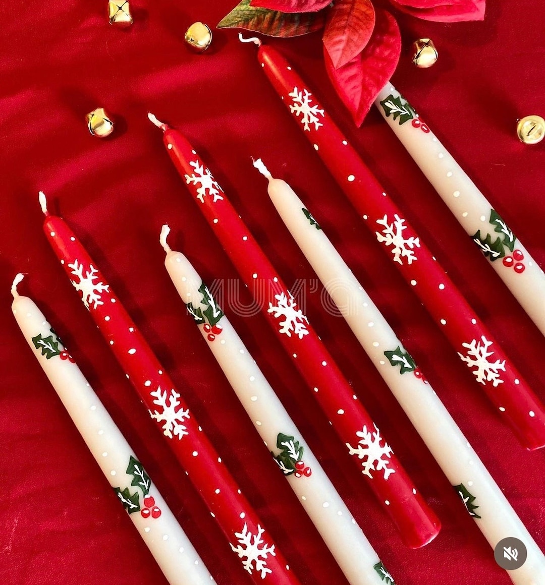Christmas Taper Candles Hand Painted Taper Candlebeeswax Etsy