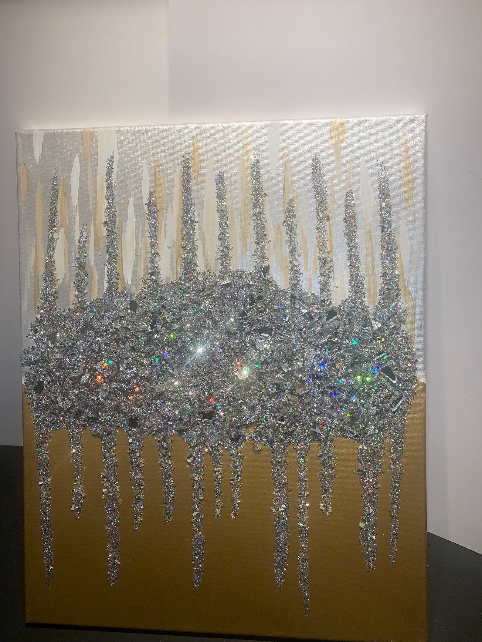 Crushed Glass Canvas Glitter and Acrylic Paint Wall Art Etsy