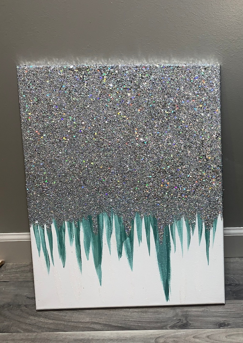 Shiny painting silver glitter canvas wall art Modern acrylic Etsy