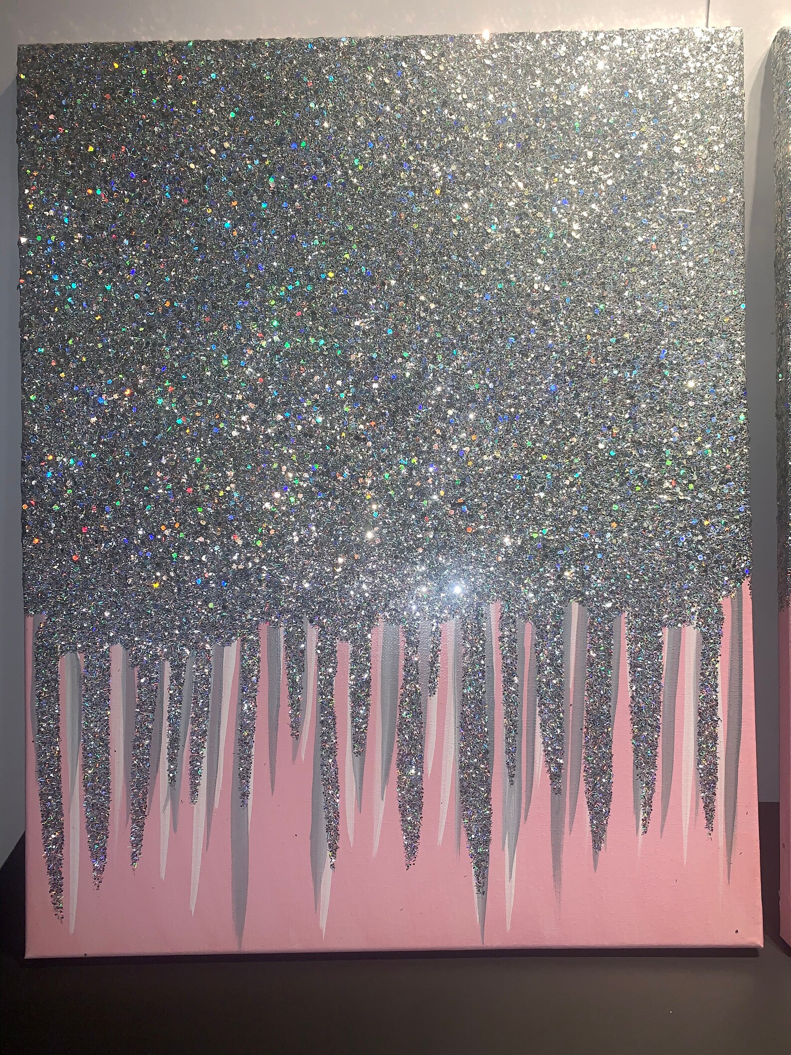 Set of 2 Shiny painting silver glitter canvas wall art Modern Etsy