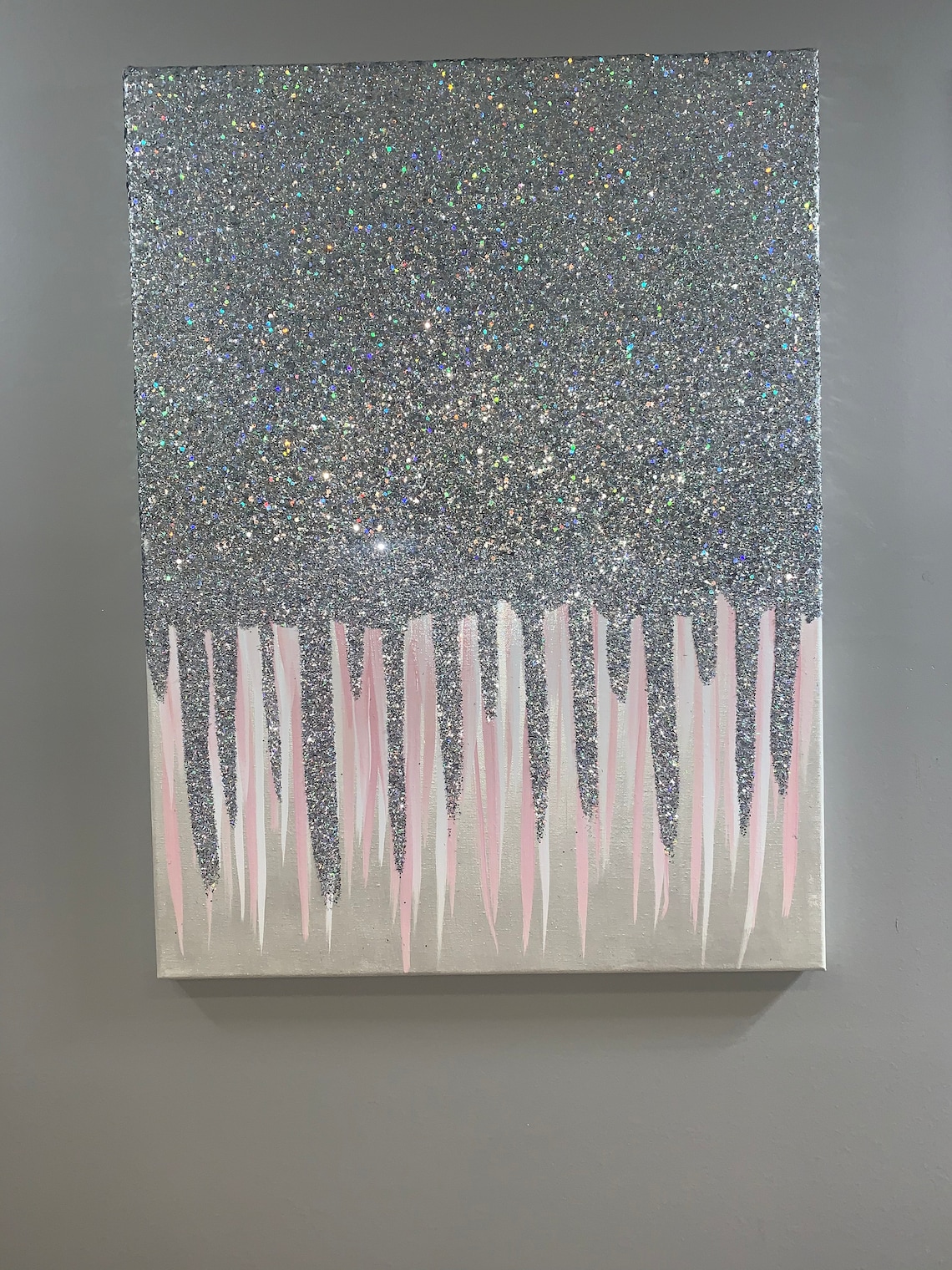 Set of 2 Shiny painting silver glitter canvas wall art Modern Etsy