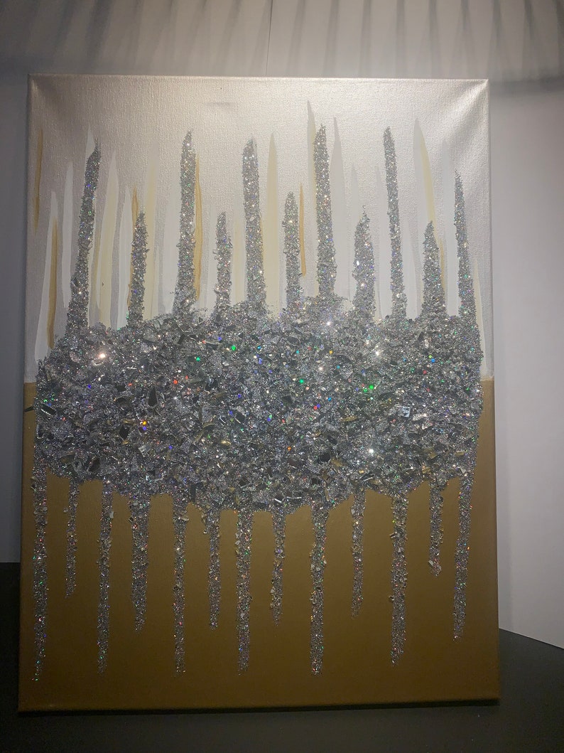 Crushed Glass Canvas Glitter and Acrylic Paint Wall Art Etsy