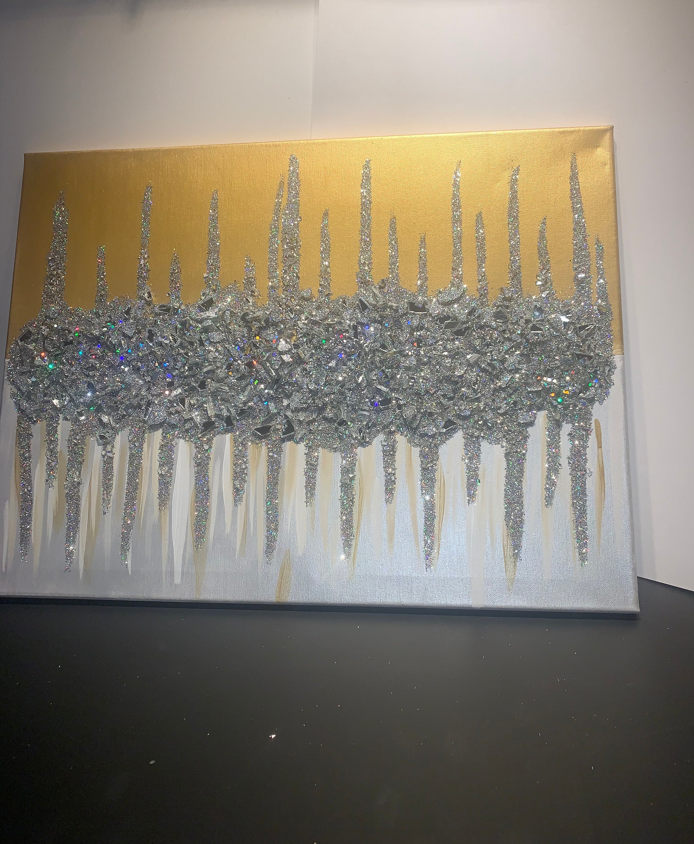 Crushed Glass canvas Glitter and Acrylic Paint Wall art Etsy