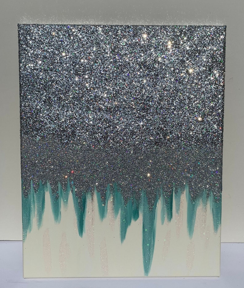 Shiny painting silver glitter canvas wall art Modern acrylic Etsy