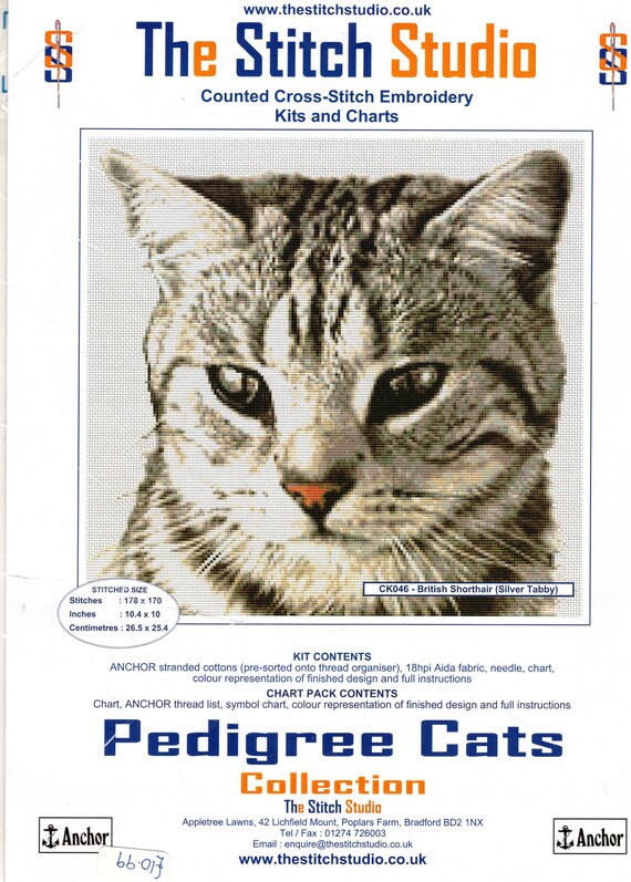 British Shorthair Silver Tabby Cat Cross Stitch Chart Etsy