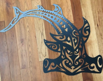 Ornate Hammerhead Shark, Hand Cut Metal Wall Art