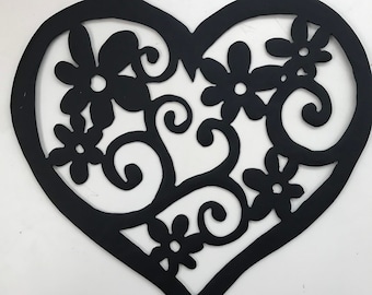 Floral Heart, Hand Cut Metal Wall Art