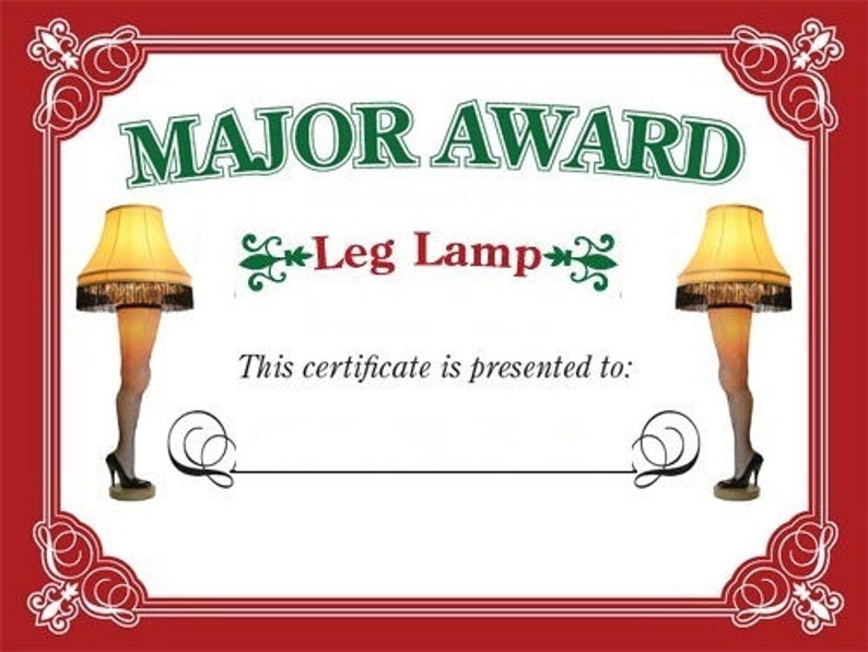 A Christmas Story Major Award Leg Lamp Certificate Etsy