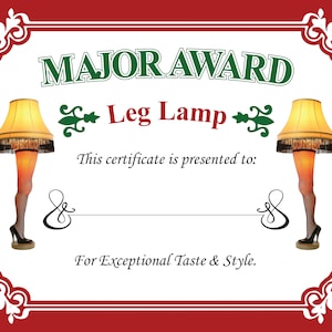 A Christmas Story Major Award Leg Lamp Certificate Fragile Ralphie Fudge Red Ryder Santa Bumpus Hounds