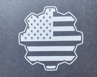 Gear shaped American flag decal