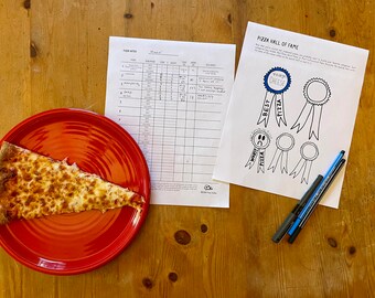 Un toque de diversión: Kit imprimible para fiestas de pizza, tarjeta de puntuación para la degustación de pizzas