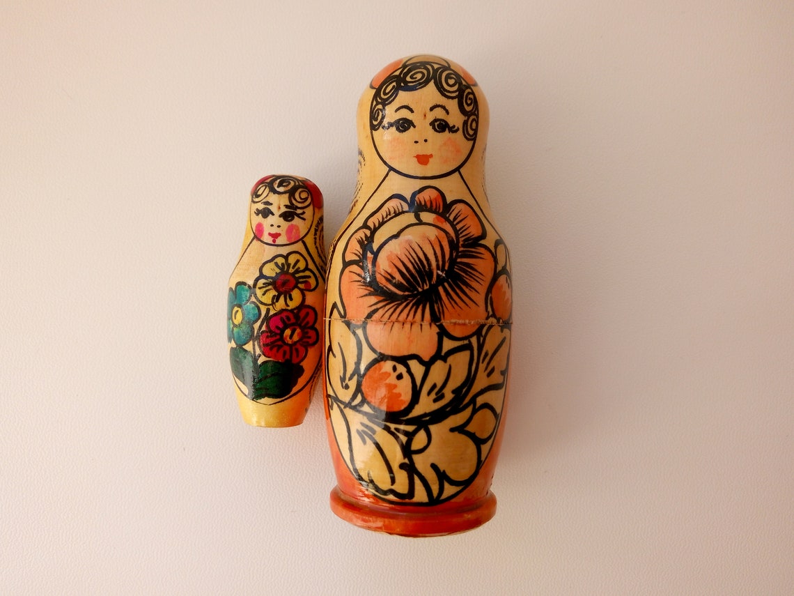 Antique set of twoRussian wooden dolls called matryoshka Etsy