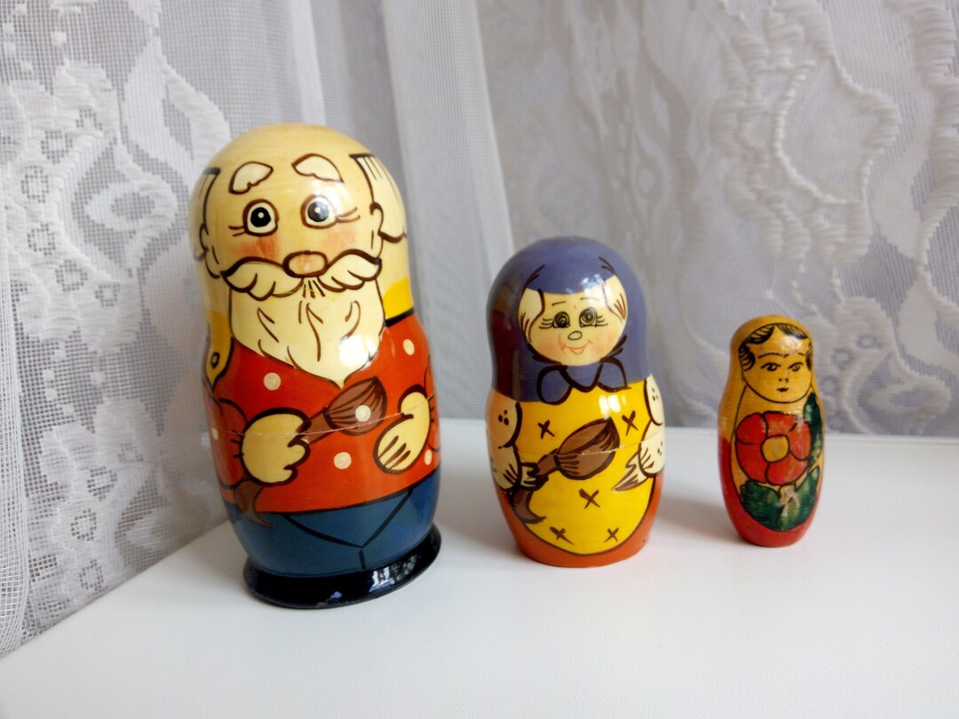 Vintage Wooden Nesting Dolls Three Nesting Dolls From the Etsy
