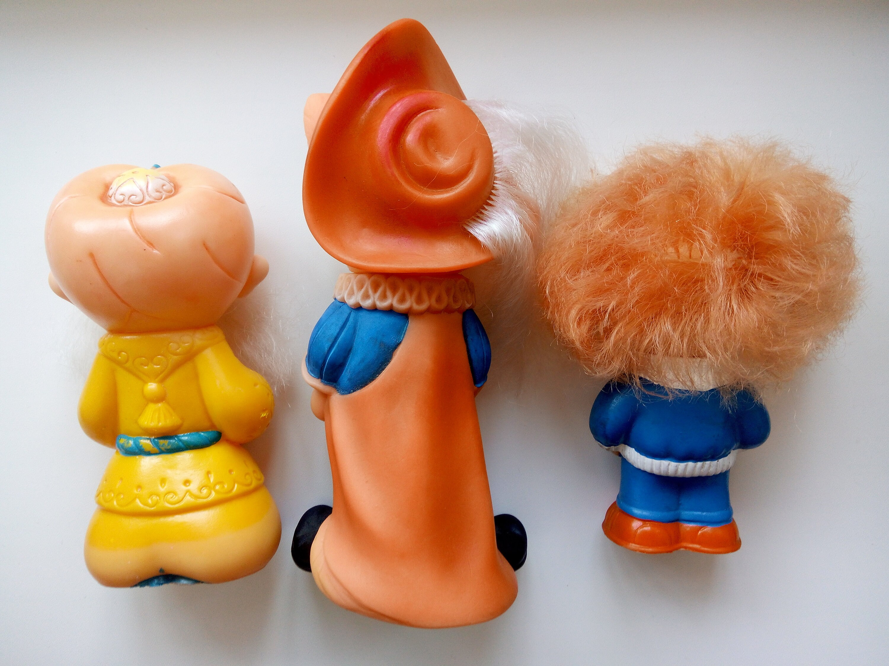 Vintage rubber toys  Soviet rubber toys  Puss in boots old man Hotabych and boy Samodelkin  Russian toys heroes of fairy tales