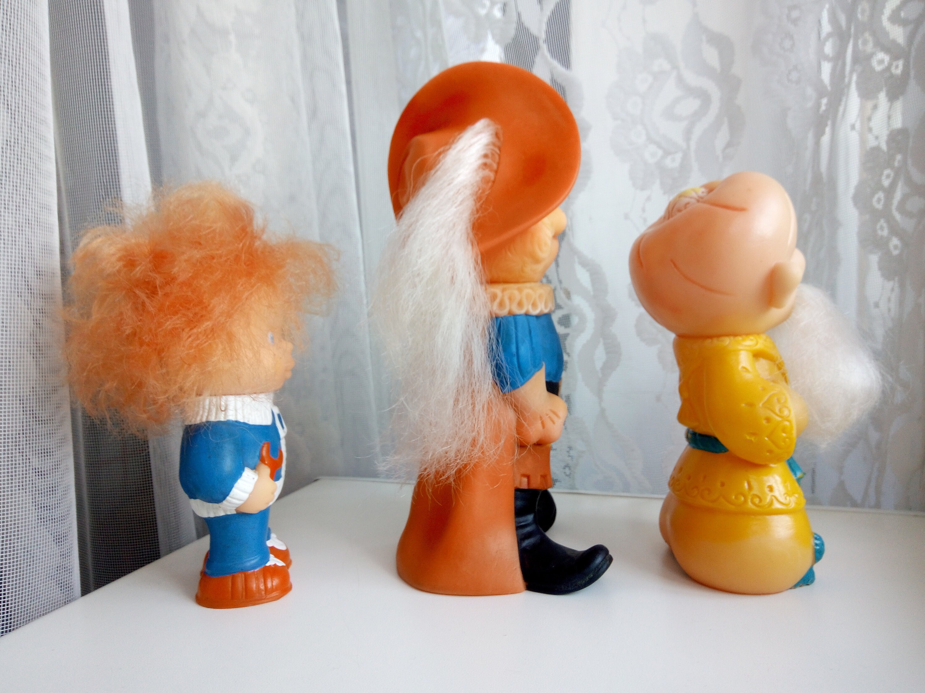 Vintage rubber toys  Soviet rubber toys  Puss in boots old man Hotabych and boy Samodelkin  Russian toys heroes of fairy tales