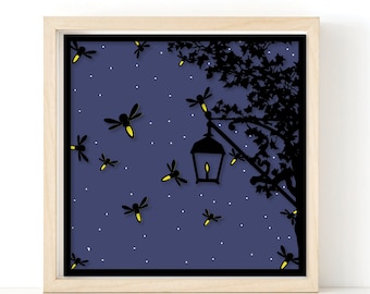 Glühwürmchen in der Nacht Shadowbox 3d überlagerte SVG für Papier Cardstock Cricut Silhouette