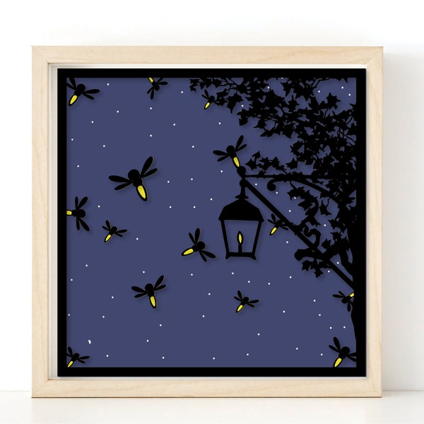 Fireflies in the Night Shadowbox 3d layered SVG for paper cardstock Cricut Silhouette