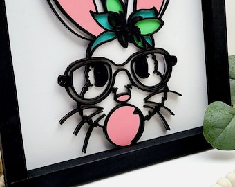 Bubblegum Hase für Glowforge oder Lightburn Laser 3d Layered SVG Hand gezeichnet
