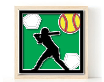 Softball Spieler Shadowbox 3d SVG