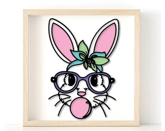 Bubblegum Bunny 3D-Schicht SVG für Papier