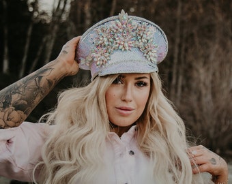 Unicorn Sequin captain hat: rave, cap, burning man, marching band, edm, conductor hat