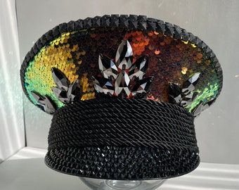 Fire Reversible Sequin captain hat: burning man
