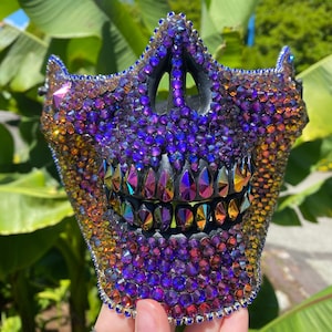 Galaxy Purple Skull mask with tears : face mask, skull mask, tear drops, crystals, festival, music festival