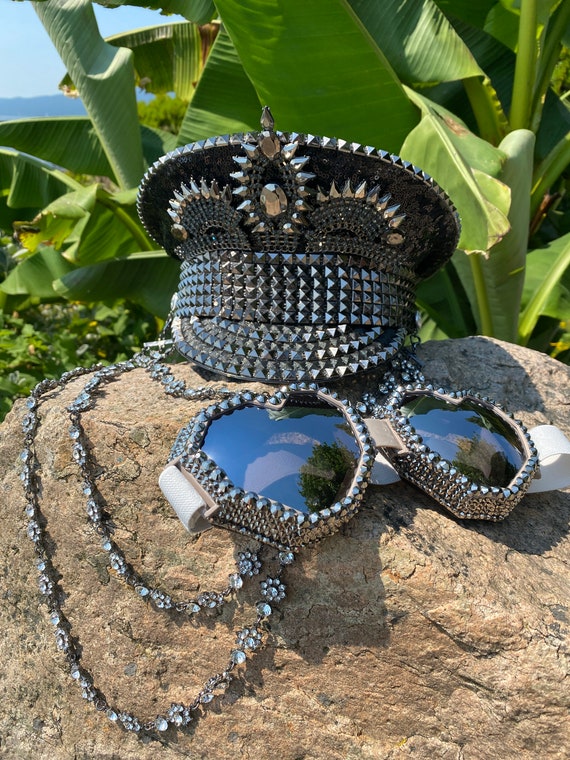 Gothic Sequin captain hat: festival hat, military hat, rave, cap, costume, burning man marching band, edm