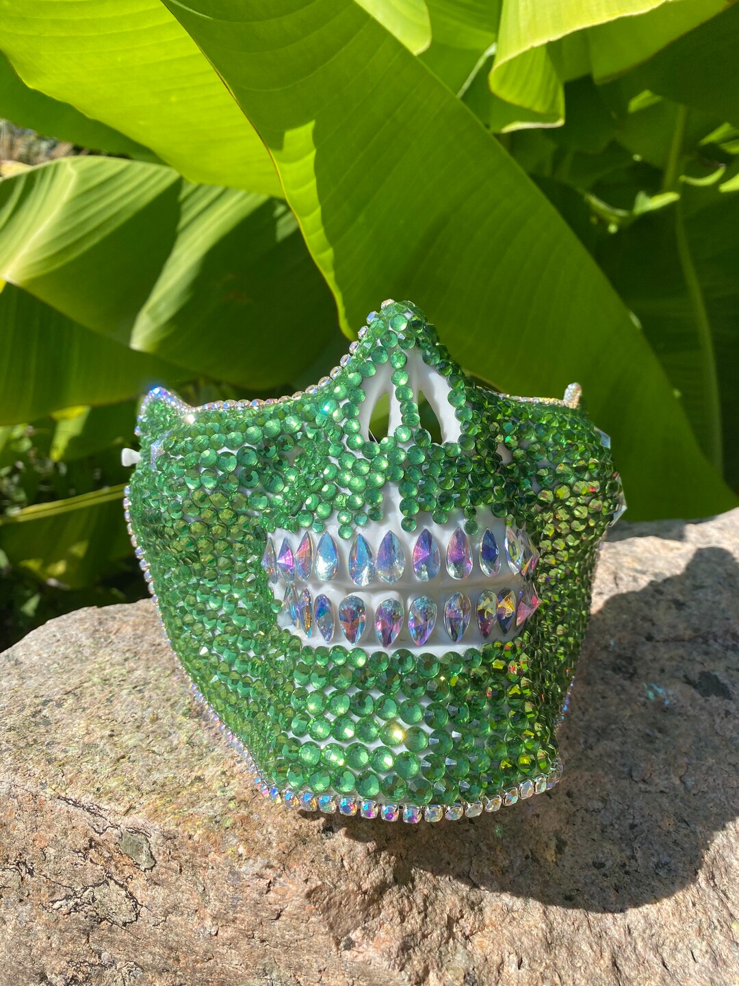 Green Skull Mask With White Tears Face Mask, Skull Mask, Tear Drops