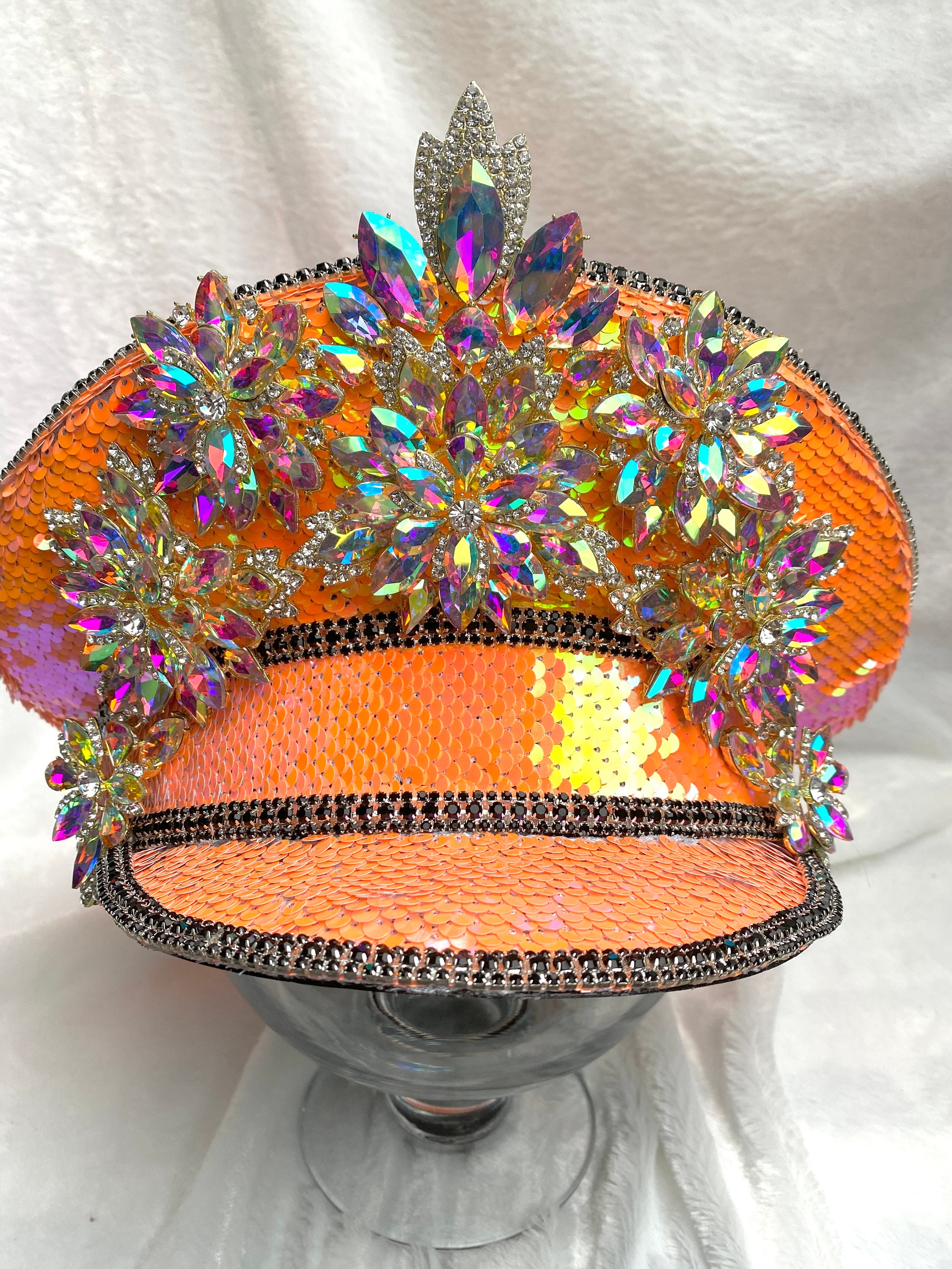 Orange Sequin Captain Hat: Rave, Cap, Burning Man Marching  display picture 3