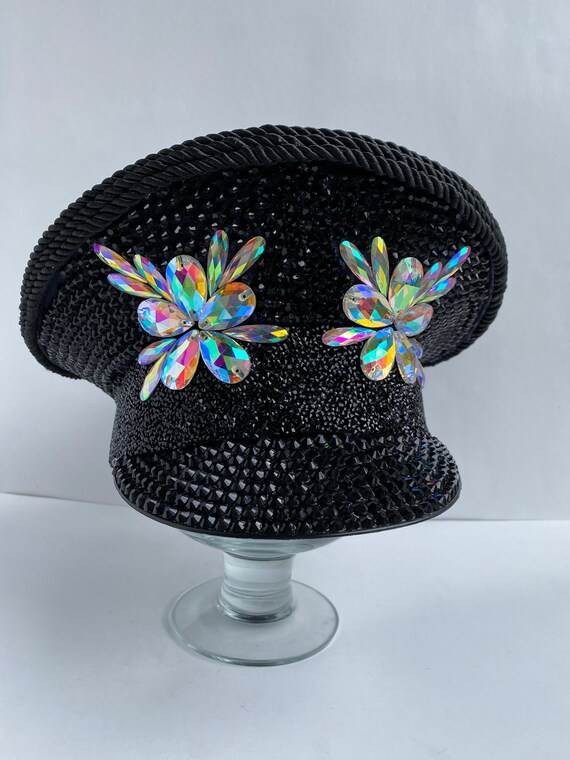 Black captain hat: festival hat, military hat, bohemian, rave, edc, cap, costume, burning man marching band, edm, Tomorrowland