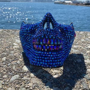 Mörkblå dödskallemask med blå tårar: ansiktsmask, dödskallemask, tårdroppar, kristaller, festival, musikfestival bild 8