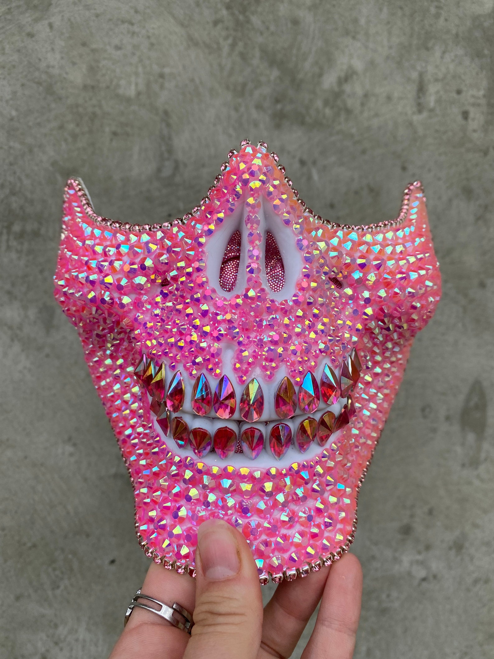 Pink Skull mask face mask skull mask tear drops crystals Etsy