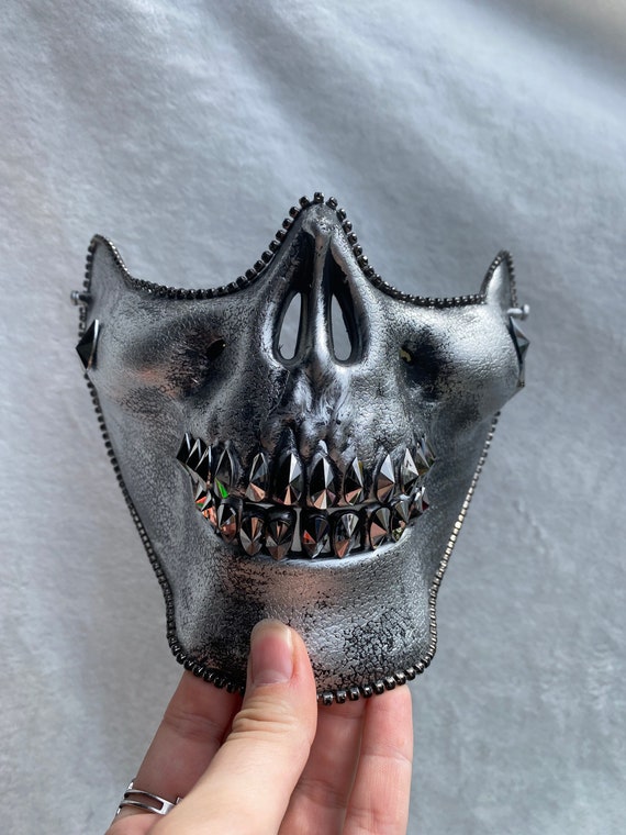 Gun Metal Pearl Skull Mask: Face Mask, Skull Mask, Tear Drops