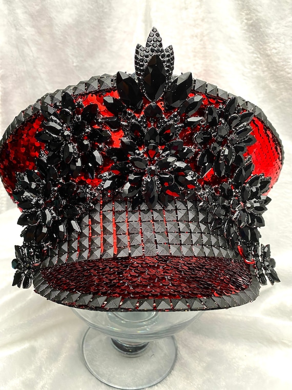 Red Sequin Captain Hat: Rave, Cap, Burning Man, Marching  display picture 2