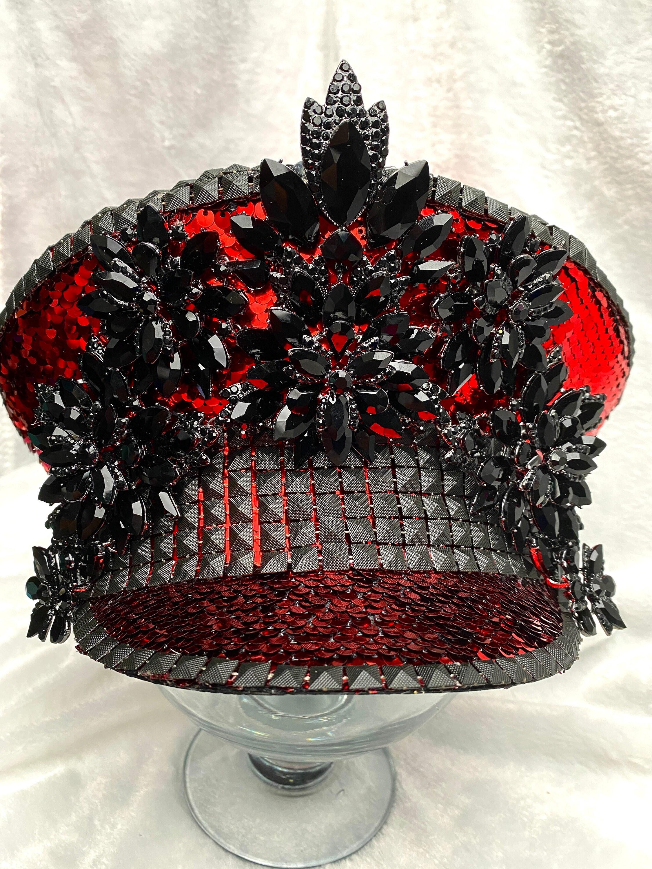 Red Sequin Captain Hat: Rave Cap 