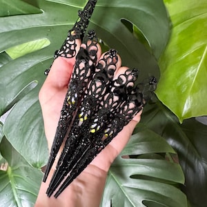 All Black Heartbreaker-vingersieraden: vingerklauw- vingerharnas klauw -vingerharnas - metalen handschoen - klauwring - filigraansieraden - handharnas