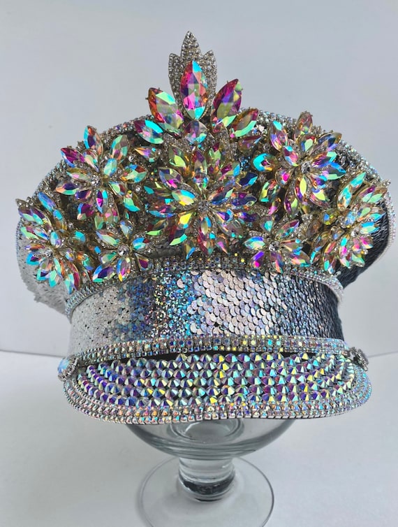 Silver Sequin Captain Hat: Festival Hat 