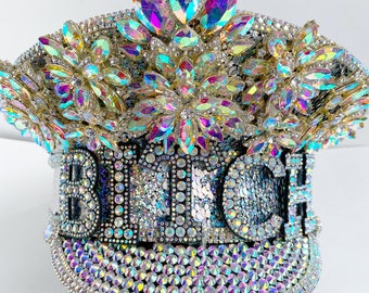 Silver Sequin captain hat: festival hat, military hat, rave, cap, costume, burning man marching band, edm