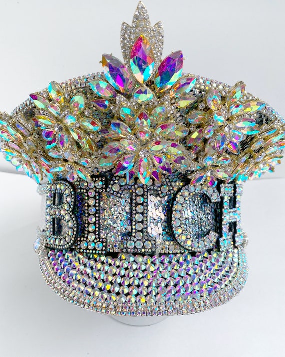 Silver Sequin Captain Hat: Festival Hat, Military Hat, Rave  display picture 2